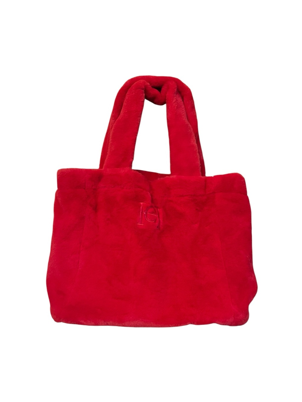 Carolina Herrera Plush Red Tote Bag - Soft Faux Fur Shoulder Tote